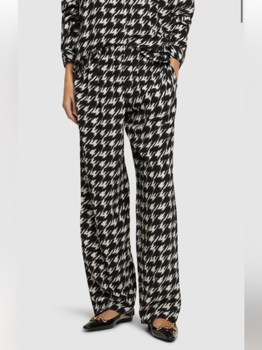 Anine Bing Aiden Houndstooth Pants XS High Rise Pull On Wide Leg Trouser viscose